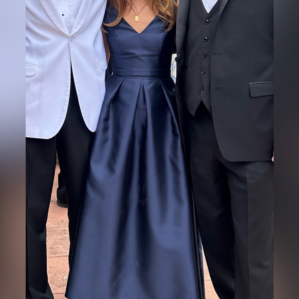 Elegant Navy Blue Satin Gown